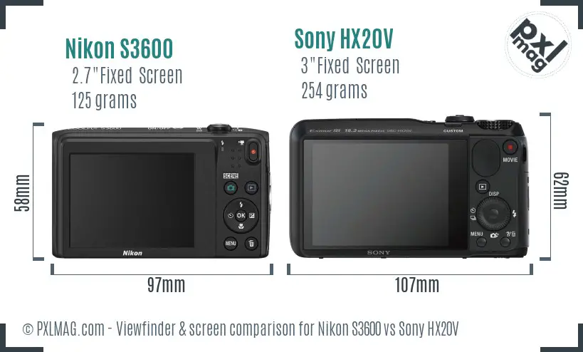 Nikon S3600 vs Sony HX20V Screen and Viewfinder comparison