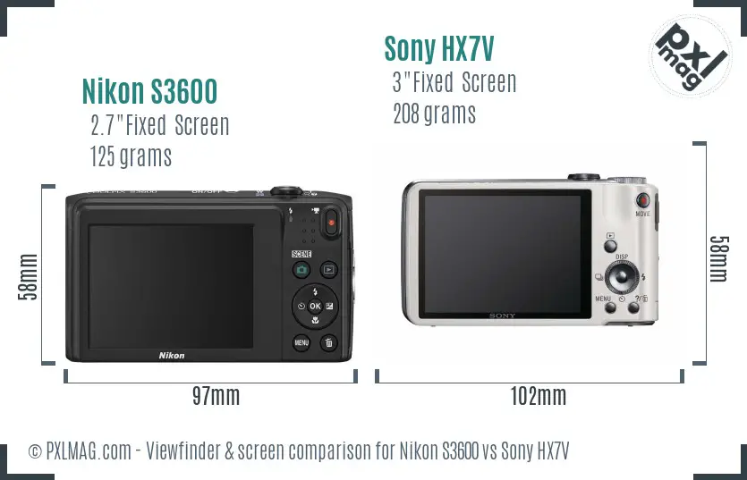 Nikon S3600 vs Sony HX7V Screen and Viewfinder comparison Nikon S3600 vs Sony HX7V Screen and Viewfinder comparison