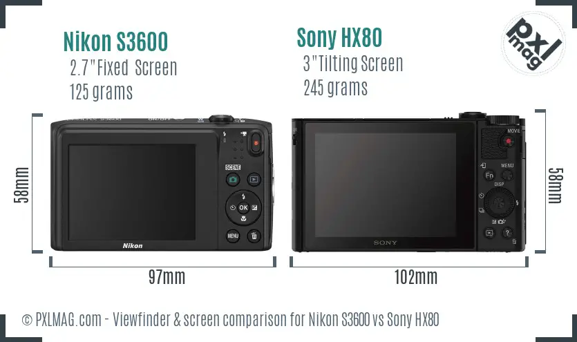 Nikon S3600 vs Sony HX80 Screen and Viewfinder comparison