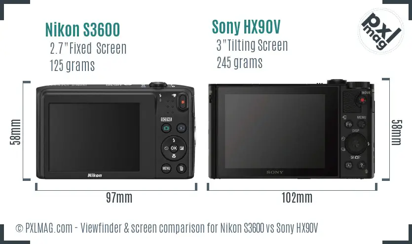 Nikon S3600 vs Sony HX90V Screen and Viewfinder comparison