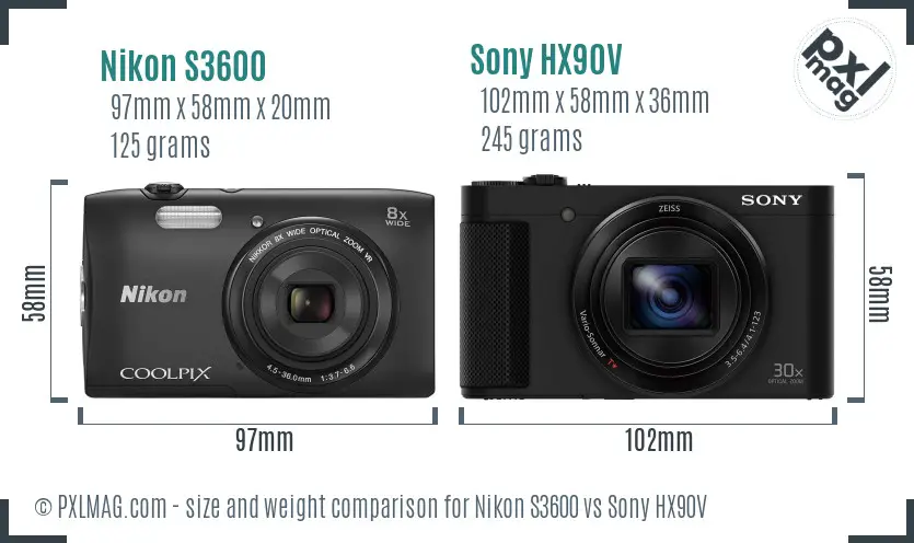 Nikon S3600 vs Sony HX90V size comparison