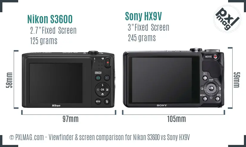 Nikon S3600 vs Sony HX9V Screen and Viewfinder comparison Nikon S3600 vs Sony HX9V Screen and Viewfinder comparison