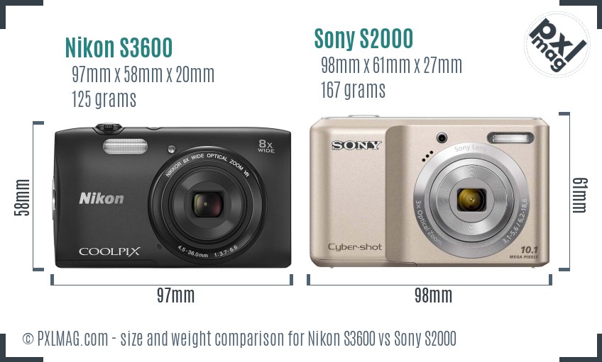 Nikon S3600 vs Sony S2000 size comparison Nikon S3600 vs Sony S2000 size comparison
