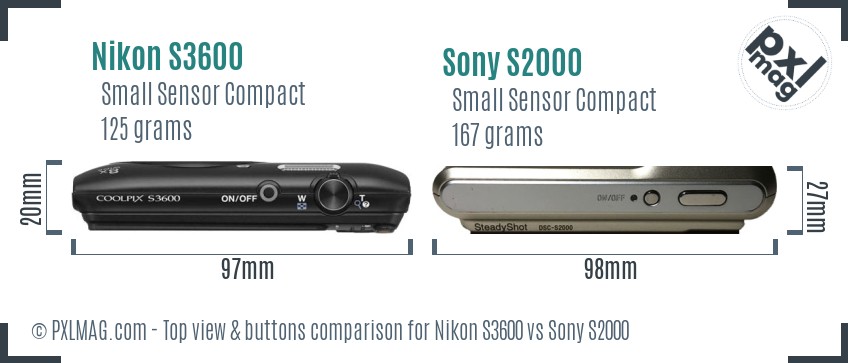 Nikon S3600 vs Sony S2000 top view buttons comparison