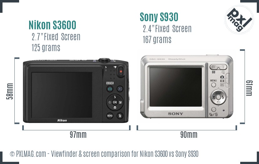 Nikon S3600 vs Sony S930 Screen and Viewfinder comparison