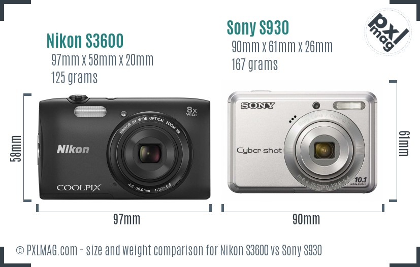 Nikon S3600 vs Sony S930 size comparison