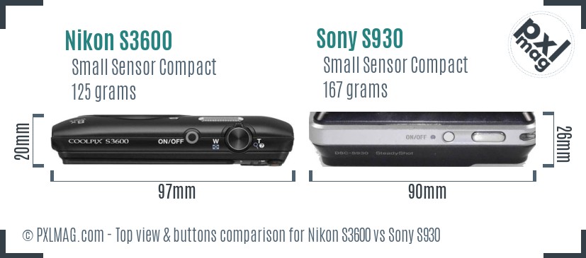 Nikon S3600 vs Sony S930 top view buttons comparison