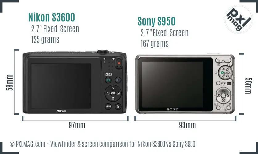 Nikon S3600 vs Sony S950 Screen and Viewfinder comparison