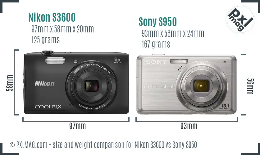 Nikon S3600 vs Sony S950 size comparison