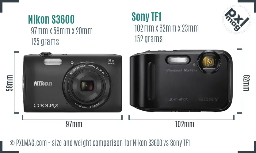 Nikon S3600 vs Sony TF1 size comparison