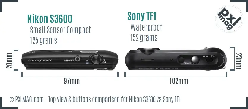 Nikon S3600 vs Sony TF1 top view buttons comparison