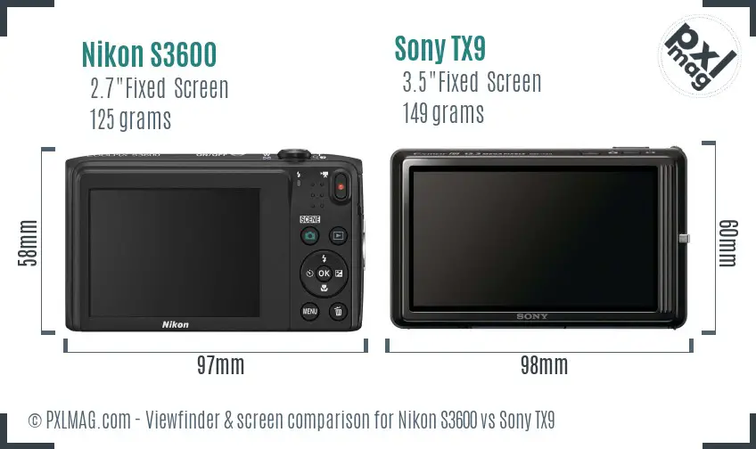 Nikon S3600 vs Sony TX9 Screen and Viewfinder comparison