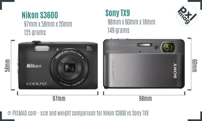 Nikon S3600 vs Sony TX9 size comparison