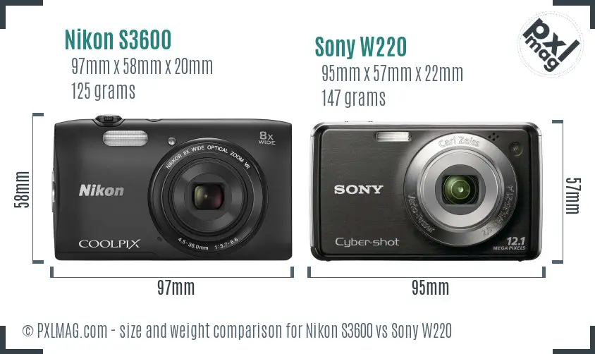 Nikon S3600 vs Sony W220 size comparison