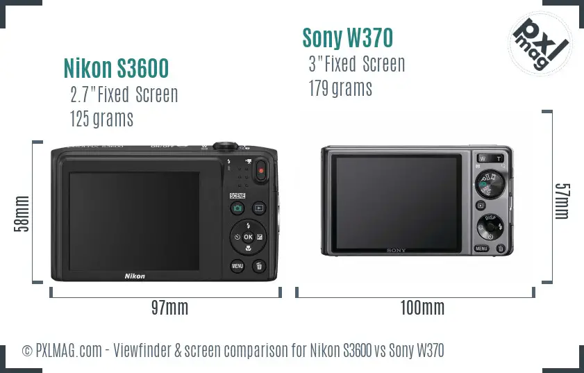 Nikon S3600 vs Sony W370 Screen and Viewfinder comparison