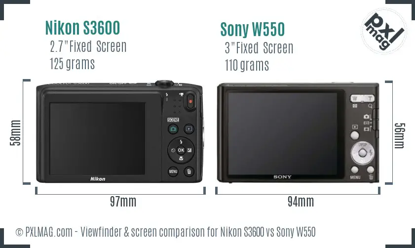 Nikon S3600 vs Sony W550 Screen and Viewfinder comparison