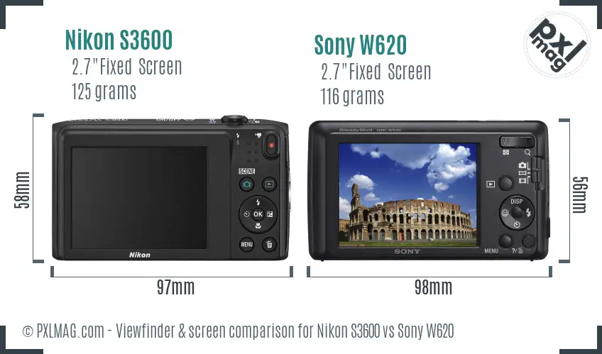 Nikon S3600 vs Sony W620 Screen and Viewfinder comparison Nikon S3600 vs Sony W620 Screen and Viewfinder comparison