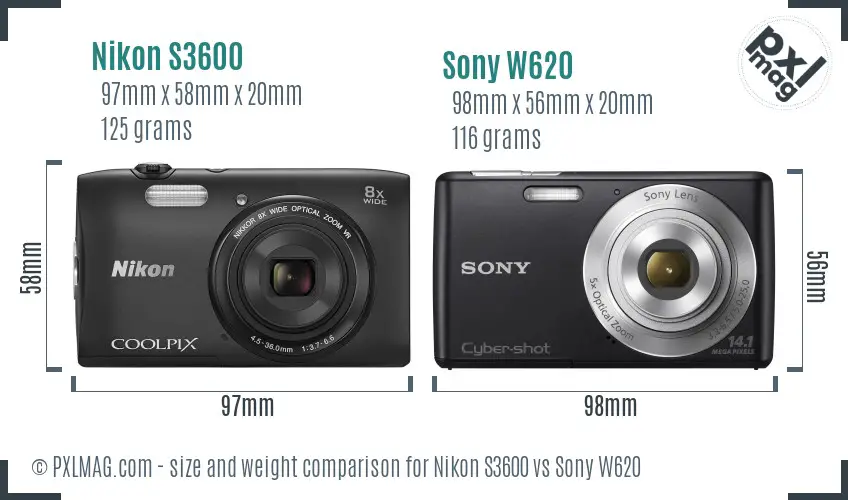 Nikon S3600 vs Sony W620 size comparison Nikon S3600 vs Sony W620 size comparison