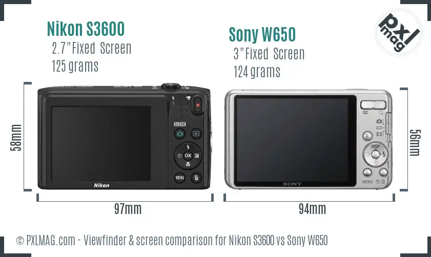 Nikon S3600 vs Sony W650 Screen and Viewfinder comparison Nikon S3600 vs Sony W650 Screen and Viewfinder comparison