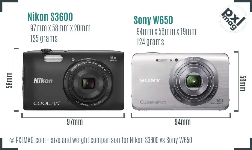 Nikon S3600 vs Sony W650 size comparison Nikon S3600 vs Sony W650 size comparison