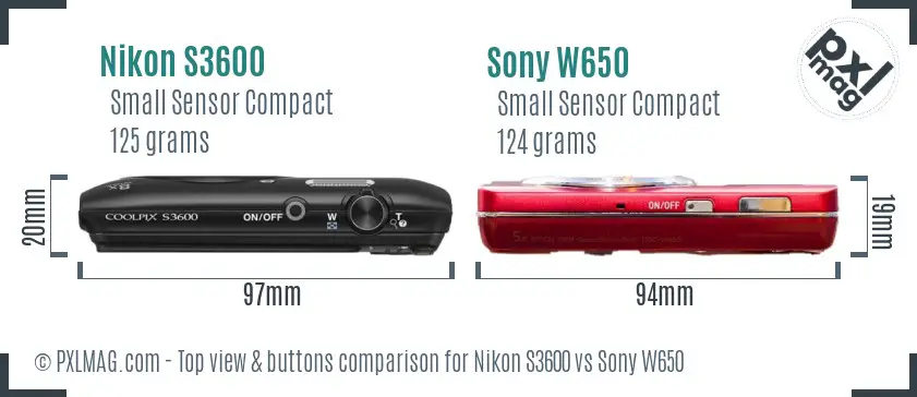 Nikon S3600 vs Sony W650 top view buttons comparison Nikon S3600 vs Sony W650 top view buttons comparison