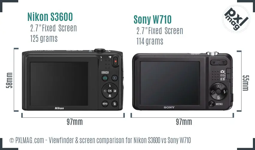 Nikon S3600 vs Sony W710 Screen and Viewfinder comparison