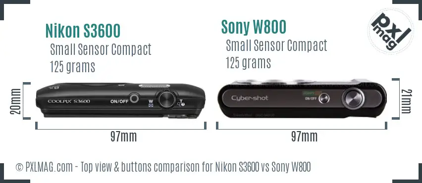Nikon S3600 vs Sony W800 top view buttons comparison