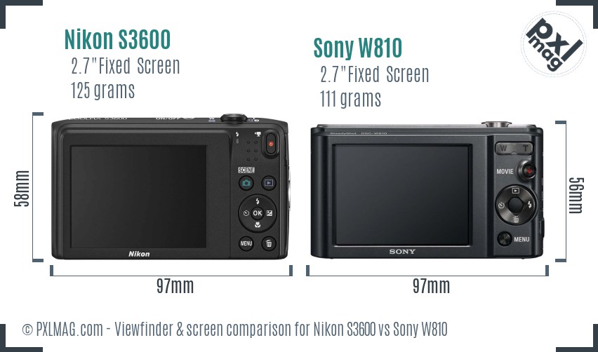 Nikon S3600 vs Sony W810 Screen and Viewfinder comparison