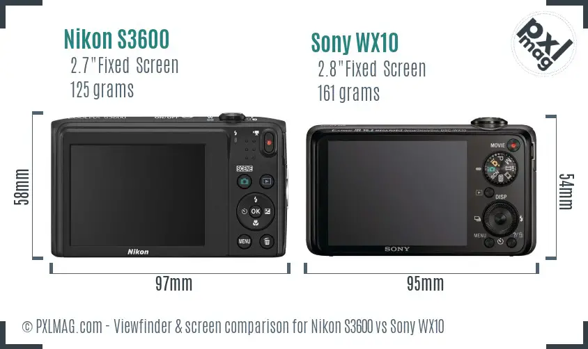 Nikon S3600 vs Sony WX10 Screen and Viewfinder comparison