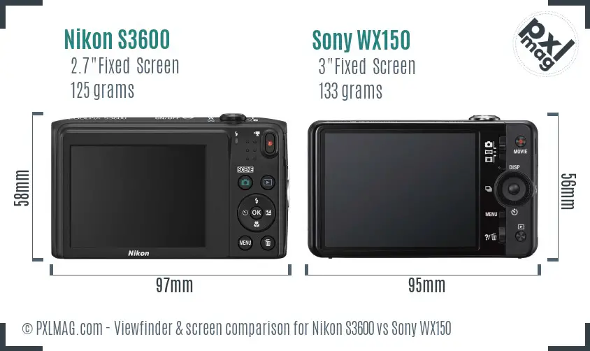 Nikon S3600 vs Sony WX150 Screen and Viewfinder comparison Nikon S3600 vs Sony WX150 Screen and Viewfinder comparison