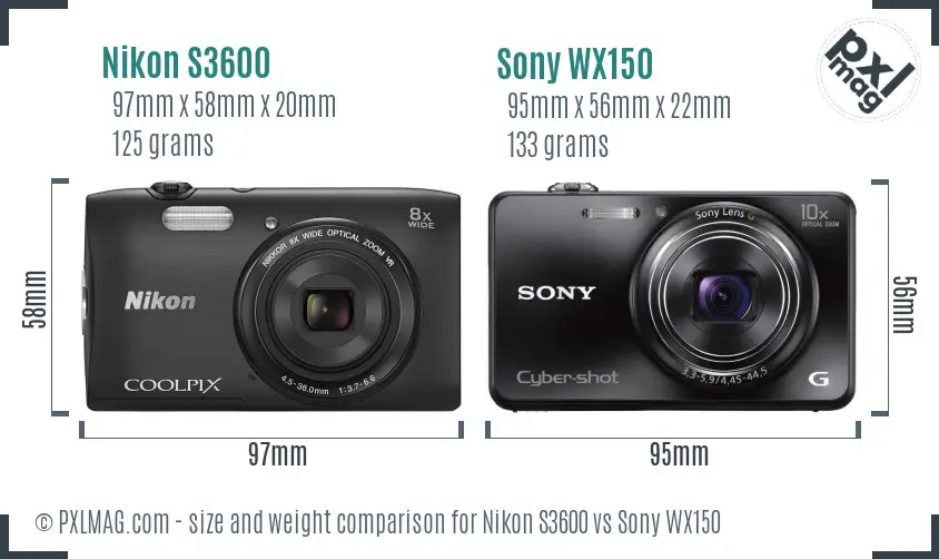 Nikon S3600 vs Sony WX150 size comparison Nikon S3600 vs Sony WX150 size comparison
