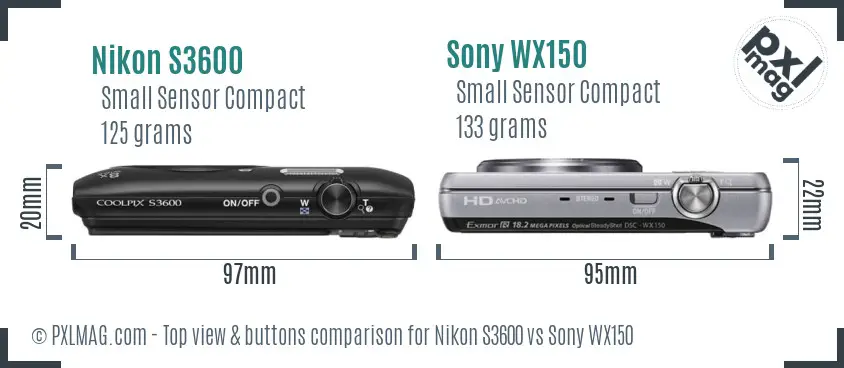 Nikon S3600 vs Sony WX150 top view buttons comparison Nikon S3600 vs Sony WX150 top view buttons comparison
