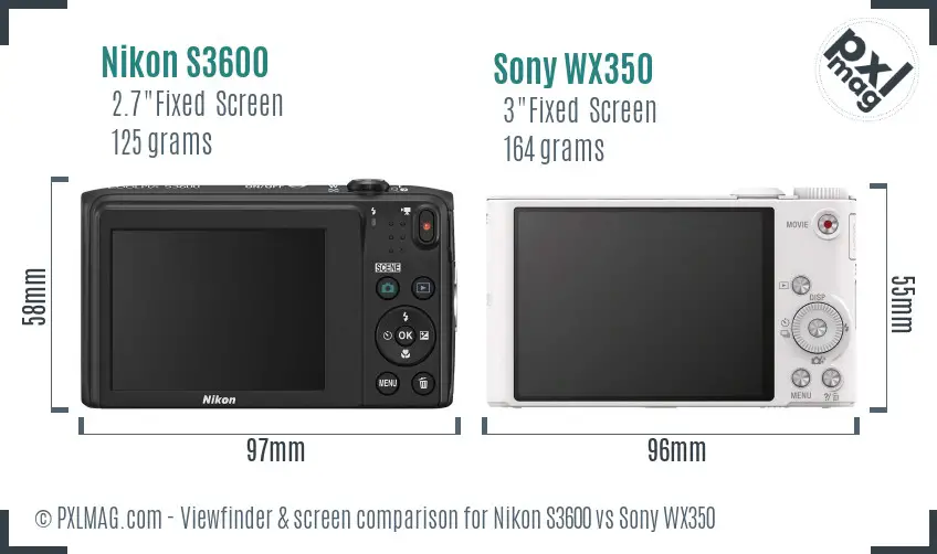 Nikon S3600 vs Sony WX350 Screen and Viewfinder comparison Nikon S3600 vs Sony WX350 Screen and Viewfinder comparison