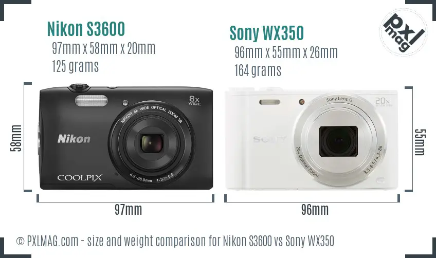 Nikon S3600 vs Sony WX350 size comparison Nikon S3600 vs Sony WX350 size comparison