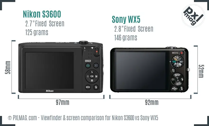 Nikon S3600 vs Sony WX5 Screen and Viewfinder comparison
