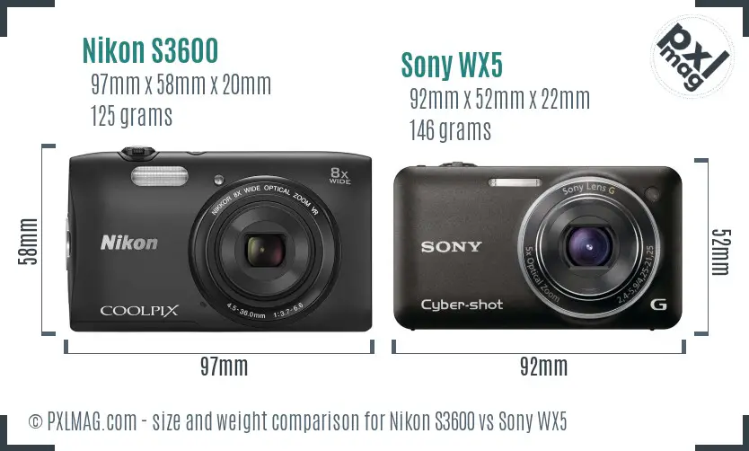 Nikon S3600 vs Sony WX5 size comparison Nikon S3600 vs Sony WX5 size comparison