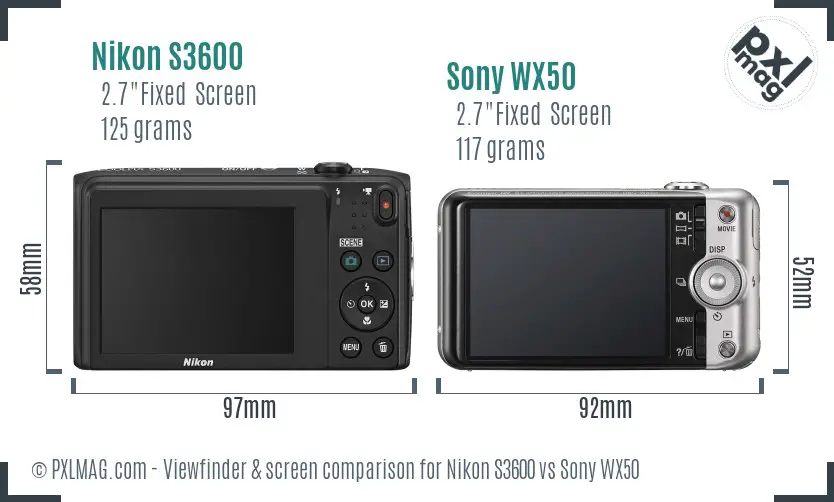 Nikon S3600 vs Sony WX50 Screen and Viewfinder comparison