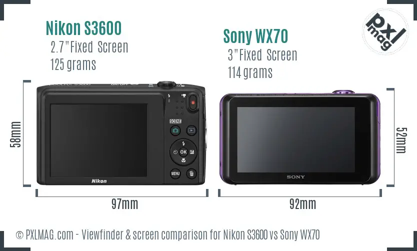Nikon S3600 vs Sony WX70 Screen and Viewfinder comparison