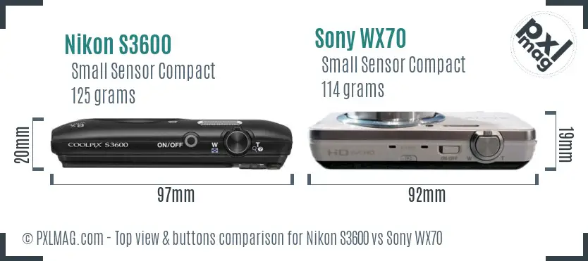 Nikon S3600 vs Sony WX70 top view buttons comparison
