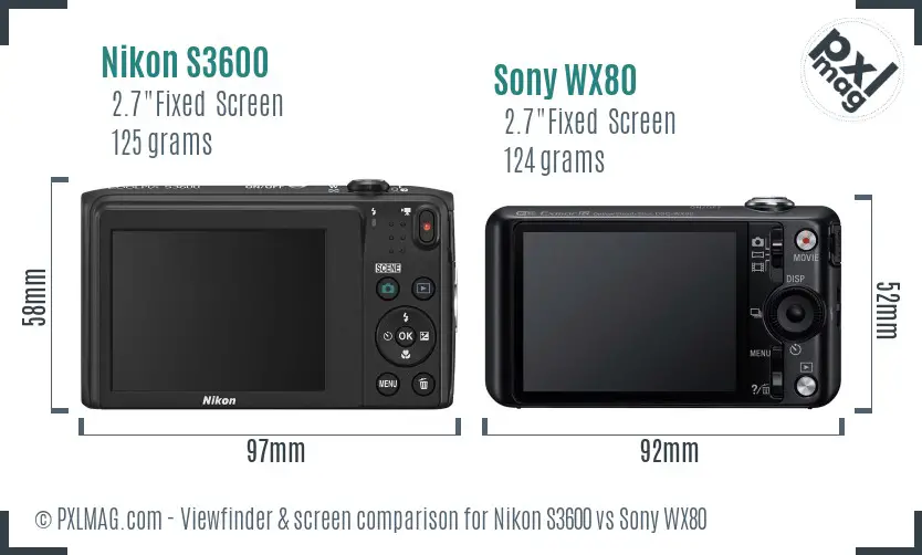 Nikon S3600 vs Sony WX80 Screen and Viewfinder comparison
