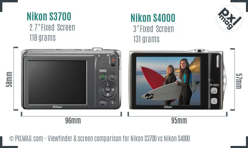 Nikon S3700 vs Nikon S4000 Screen and Viewfinder comparison