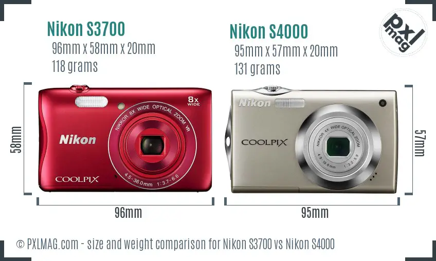 Nikon S3700 vs Nikon S4000 size comparison