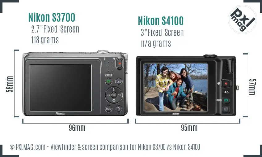 Nikon S3700 vs Nikon S4100 Screen and Viewfinder comparison