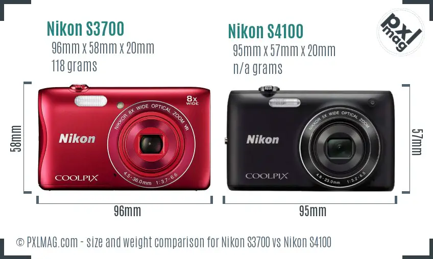 Nikon S3700 vs Nikon S4100 size comparison