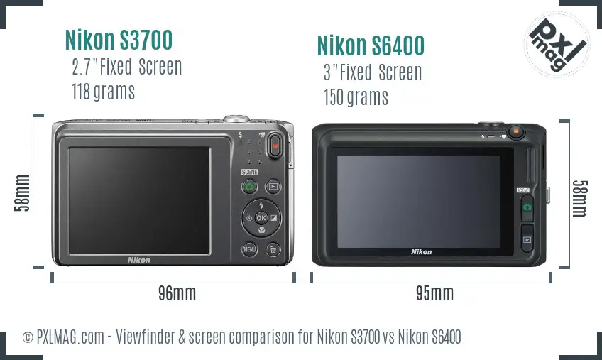 Nikon S3700 vs Nikon S6400 Screen and Viewfinder comparison