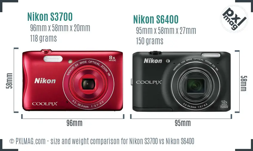 Nikon S3700 vs Nikon S6400 size comparison