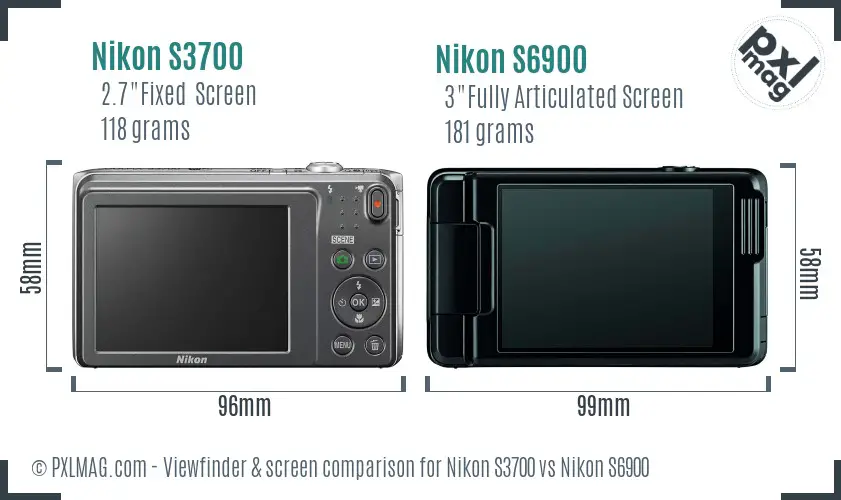 Nikon S3700 vs Nikon S6900 Screen and Viewfinder comparison