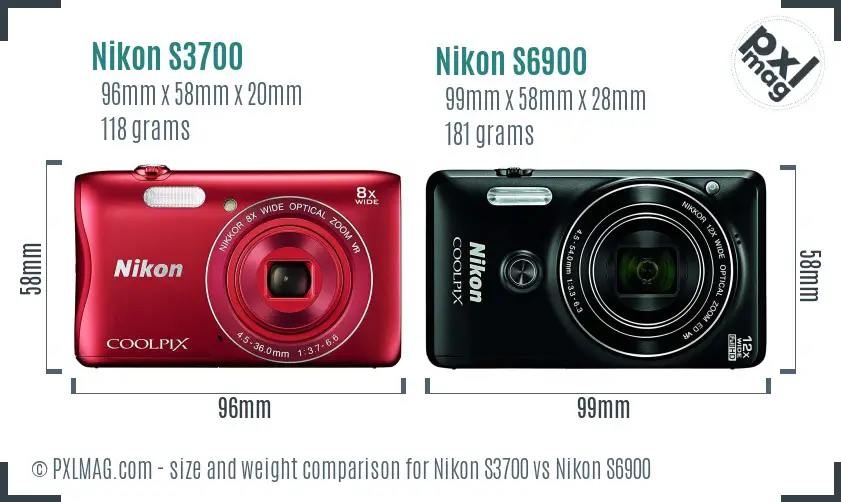 Nikon S3700 vs Nikon S6900 size comparison