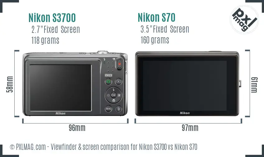 Nikon S3700 vs Nikon S70 Screen and Viewfinder comparison