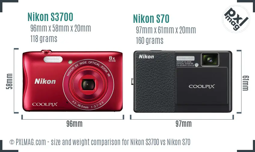 Nikon S3700 vs Nikon S70 size comparison
